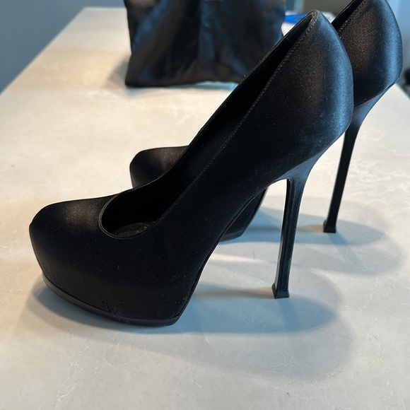 YSL Black Satin platform heels - Picture 3 of 8